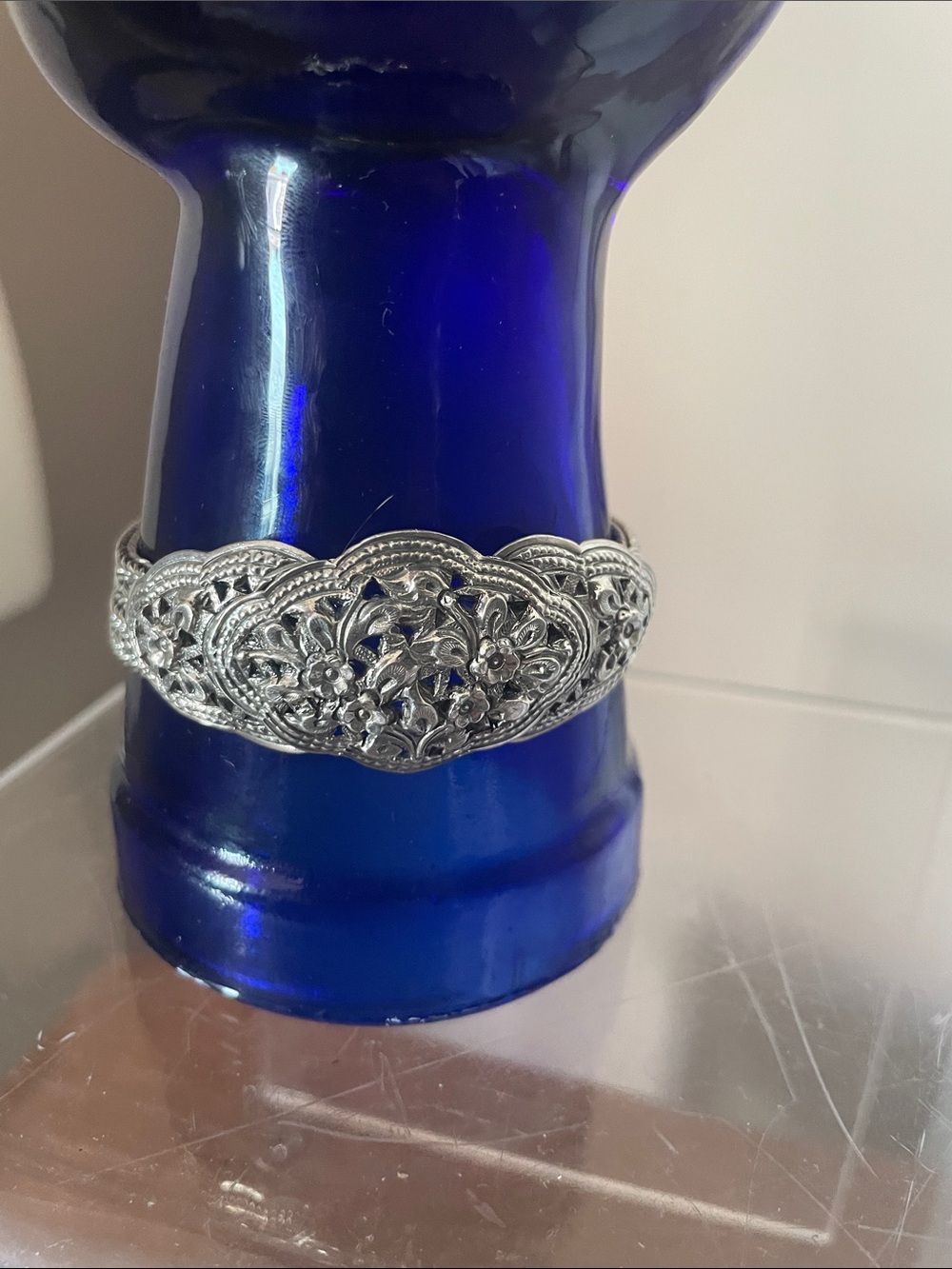 Artisan Ornate  sterling Silver  Floral Filigree Women’s Bracelet